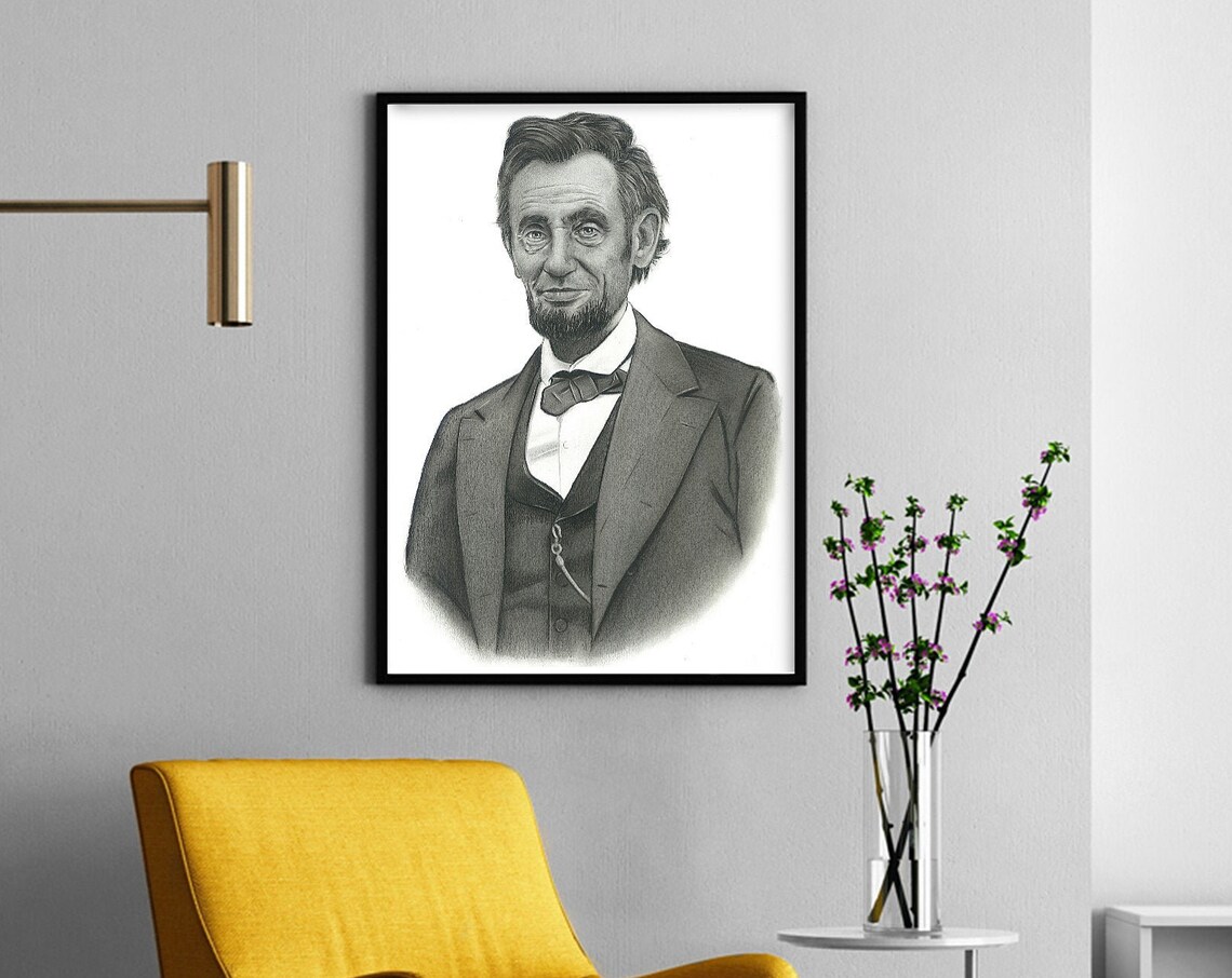 Abraham Lincoln Hand Drawn Pencil Portrait Historical Art Poster