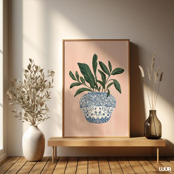 Chinoiserie Wall Art Blue Vase Artelegant Home Decor Abstract Print For Office