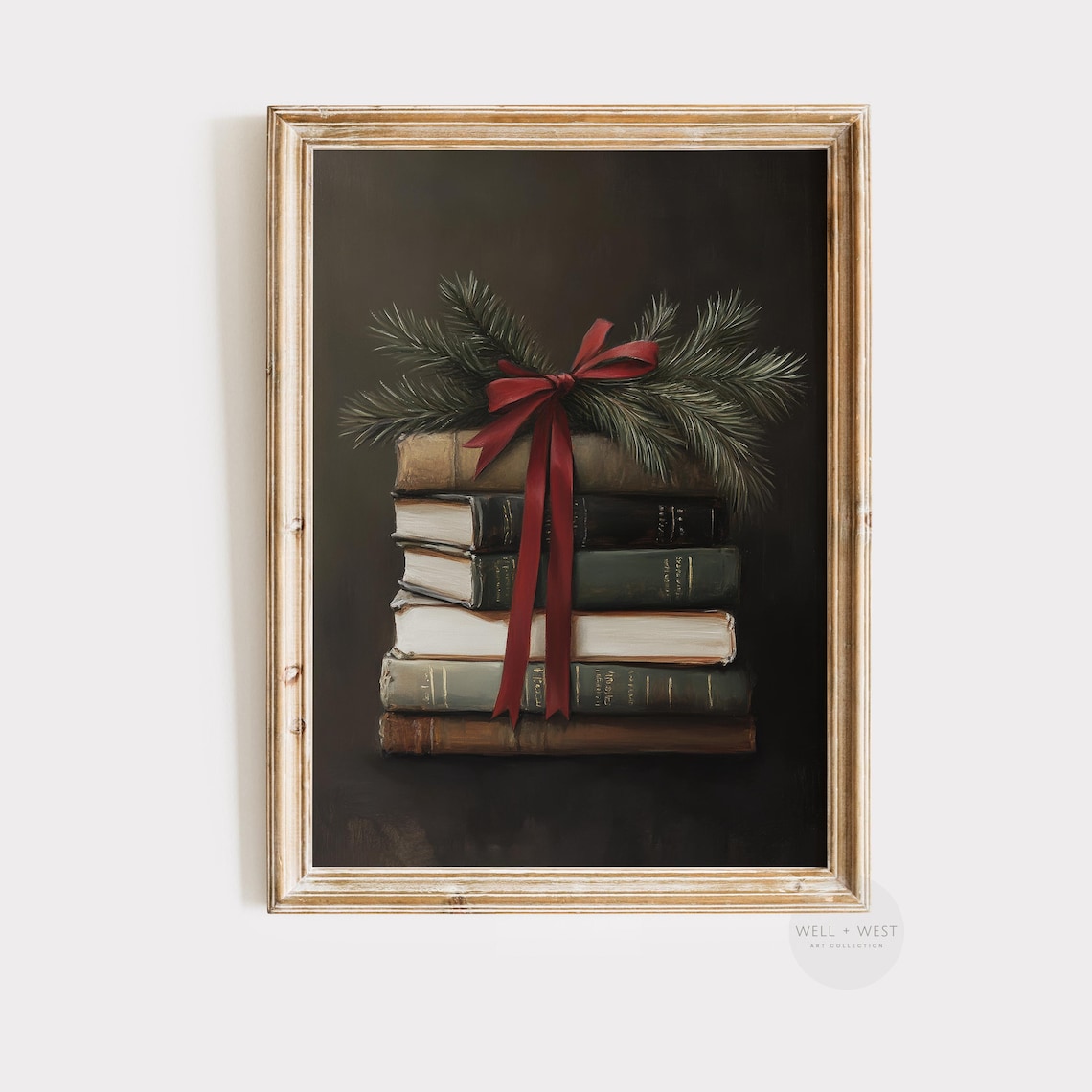 Moody Christmas Books Vintage Style Art Print
