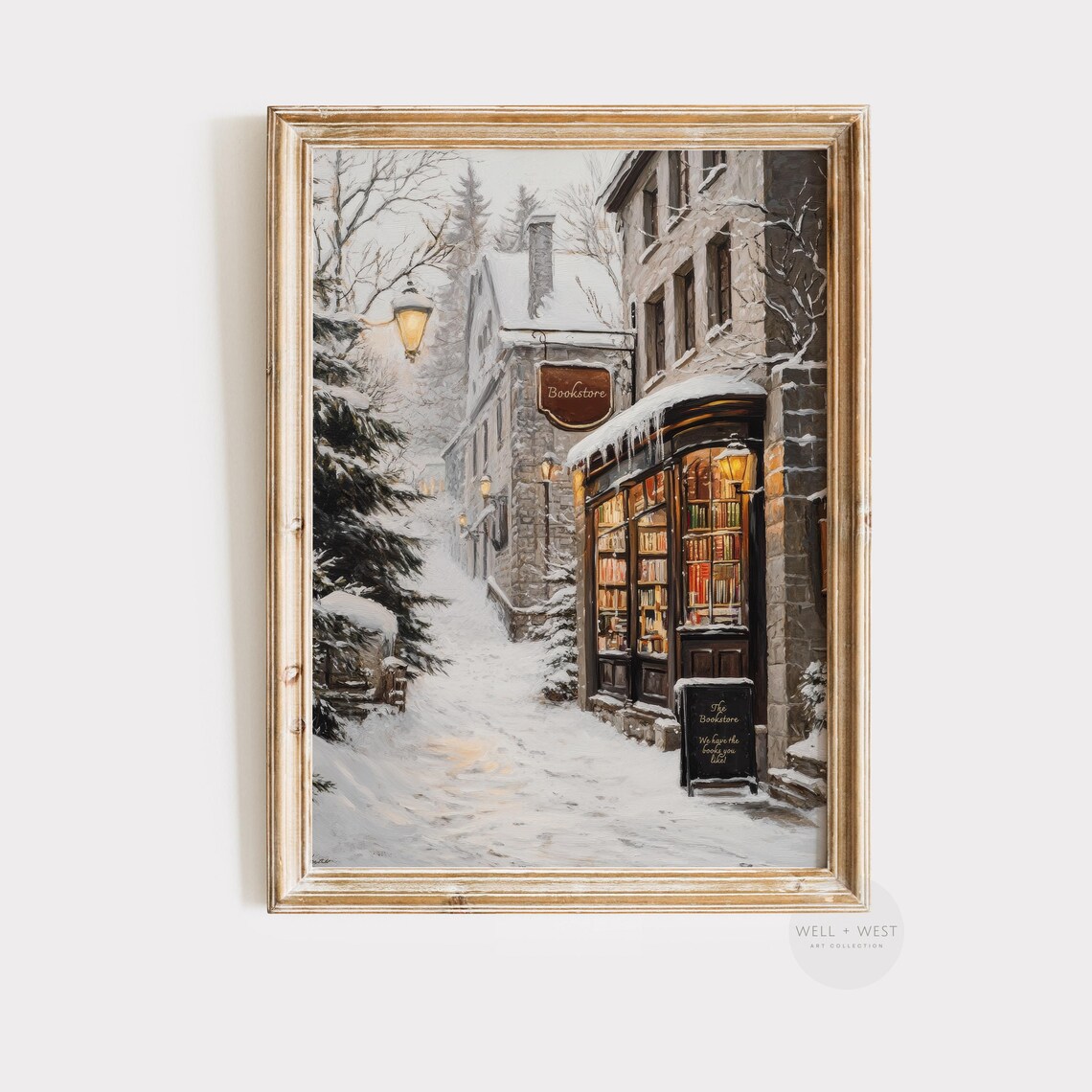 Winter Book Shop Vintage Style Art Print