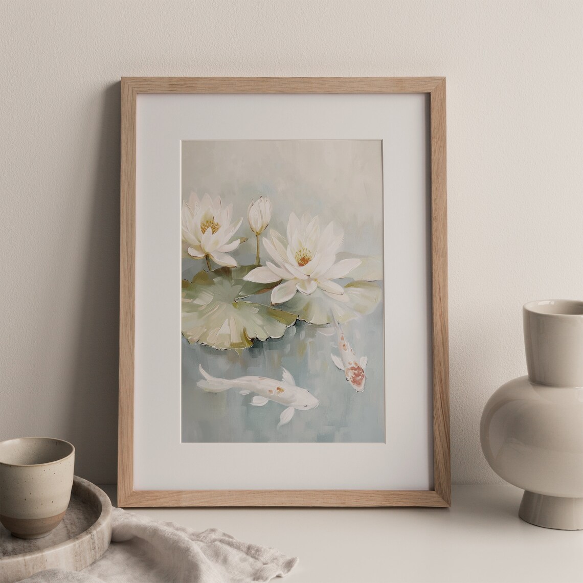 Koi Fish Print, Vintage Pastel Blue Botanical Art - Image 3