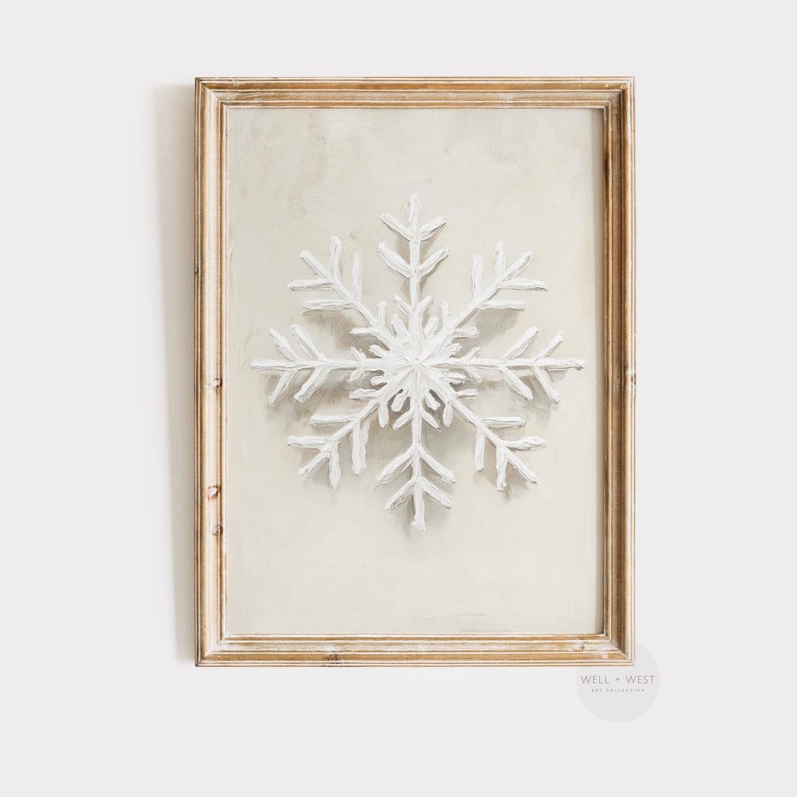 Minimalist White Snowflake Beige Neutral Winter Holiday Wall Art