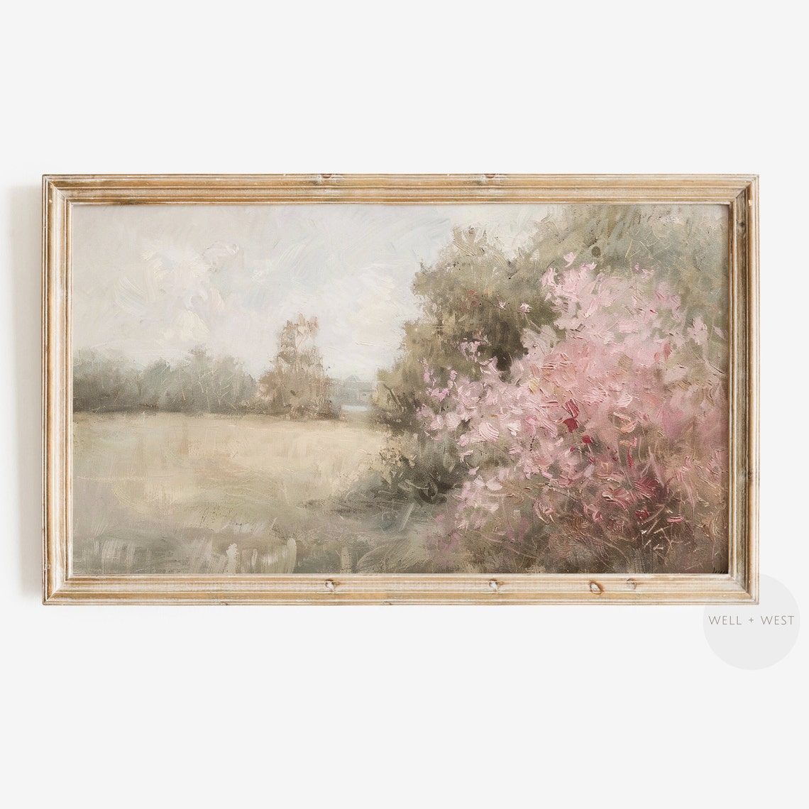 Spring Frame Tv Art Floral Frame Tv Art Country Landscape Painting Vintage Style Pink Flowers Oil Painting Tv134