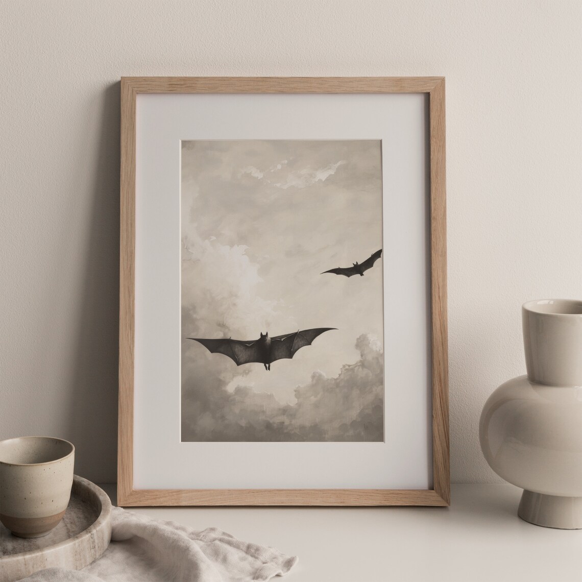 Flying Bat Vintage Clouds Oil Painting Poster - Image 2