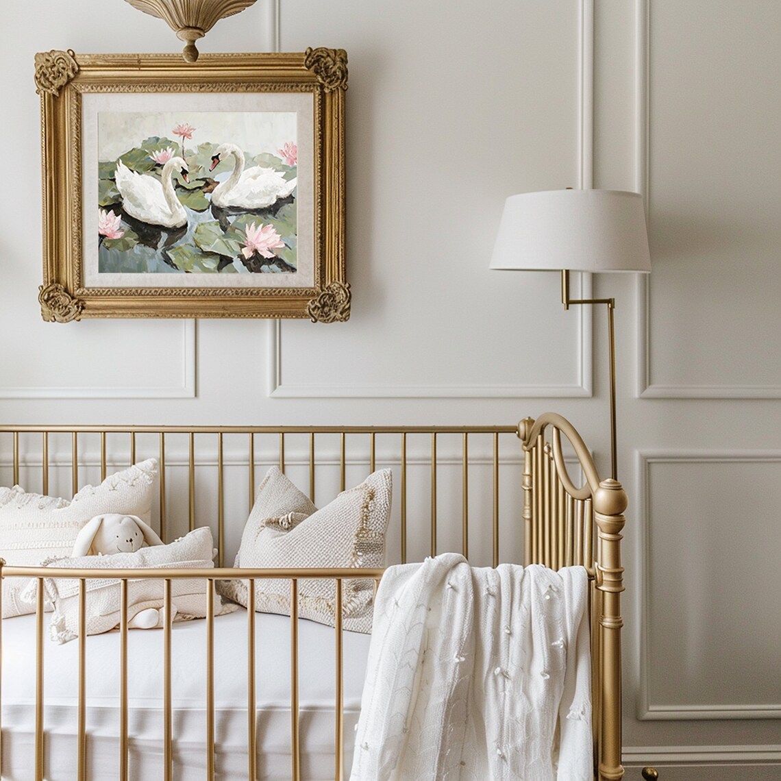 Swan Art Soft Pink Green And Blue Nursery Decor - Image 2