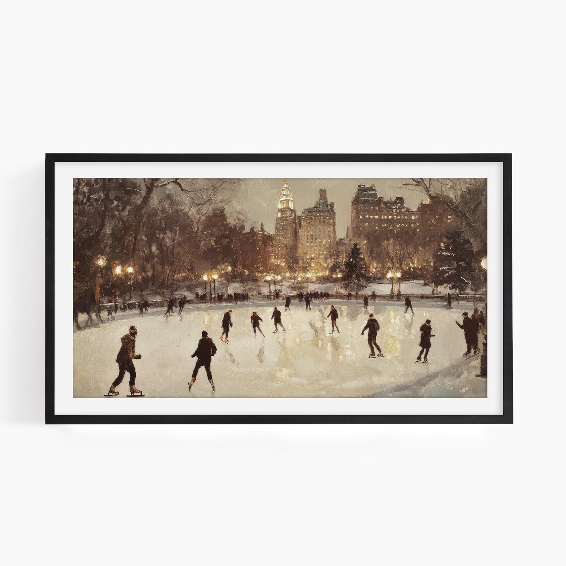 Central Park Ice Skating Art Print, Rustic Winter Landscape - Image 2