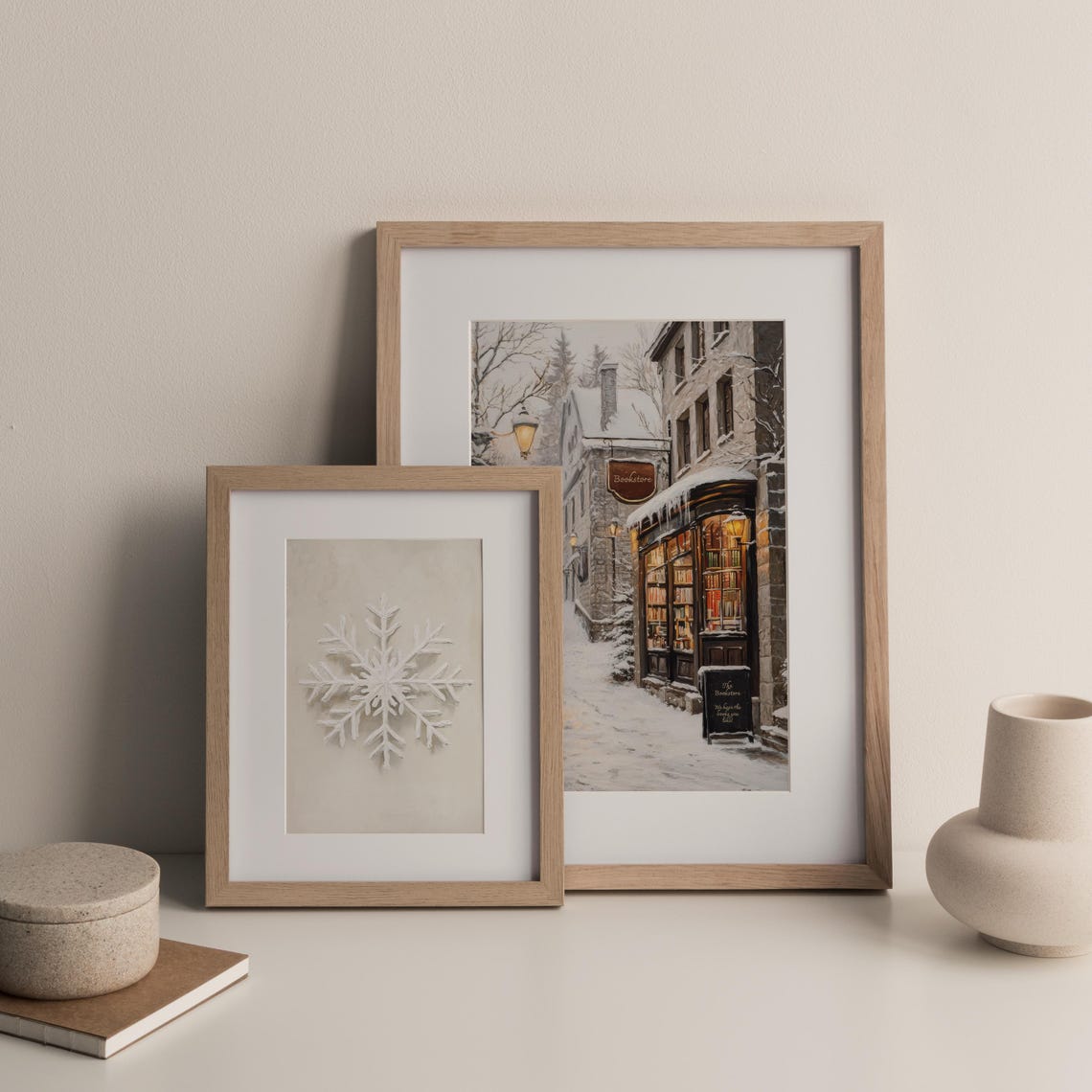 Minimalist White Snowflake Beige Neutral Winter Holiday Wall Art - Image 3