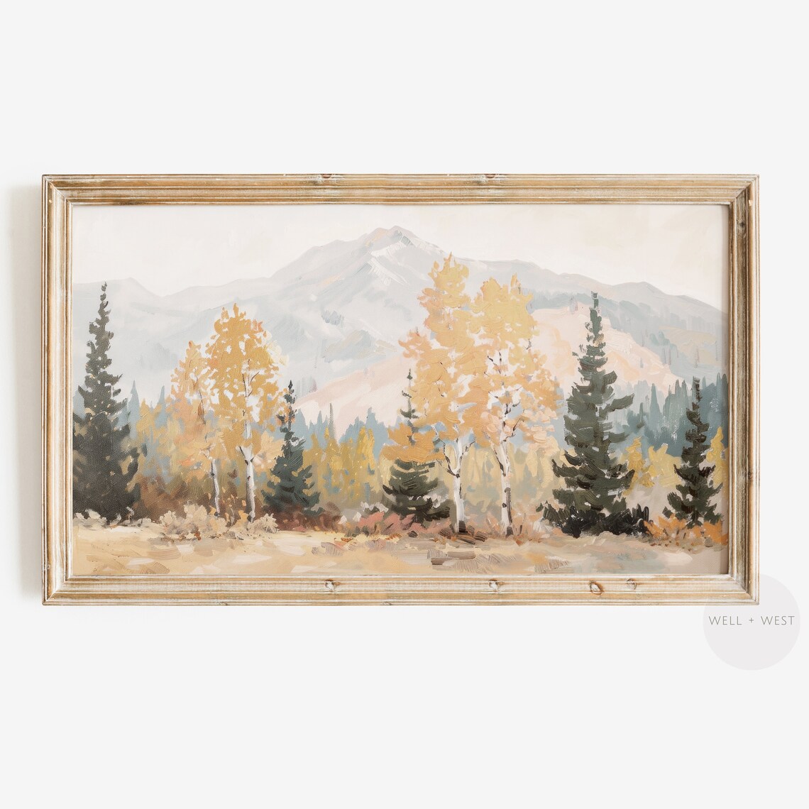 Autumn Mountain Landscape Golden Aspens Pastel Vintage Travel Poster