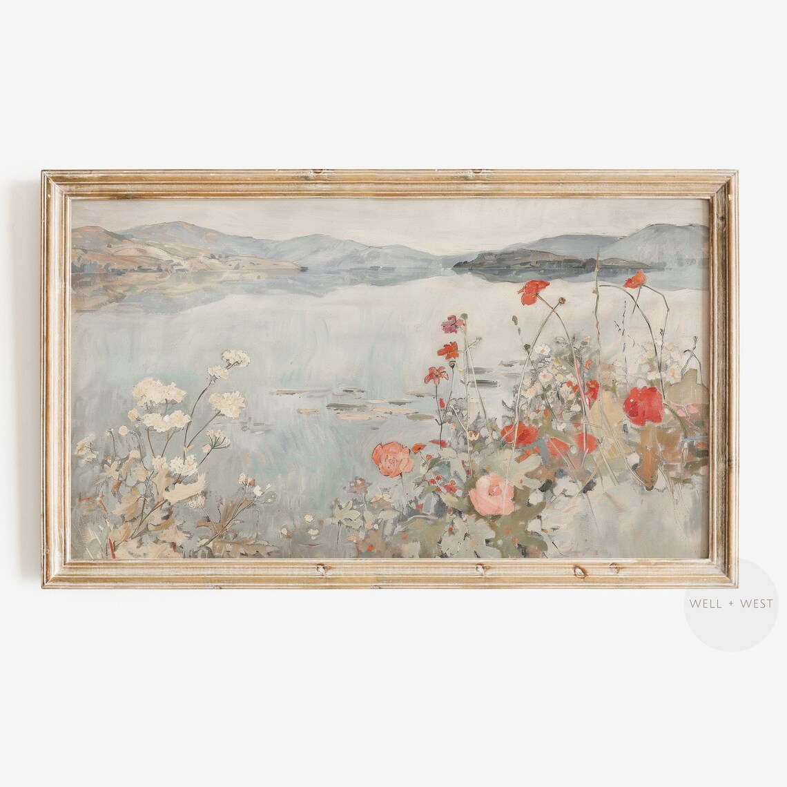 Red Poppy Wildflower Lake Mountain Landscape Vintage Travel Poster