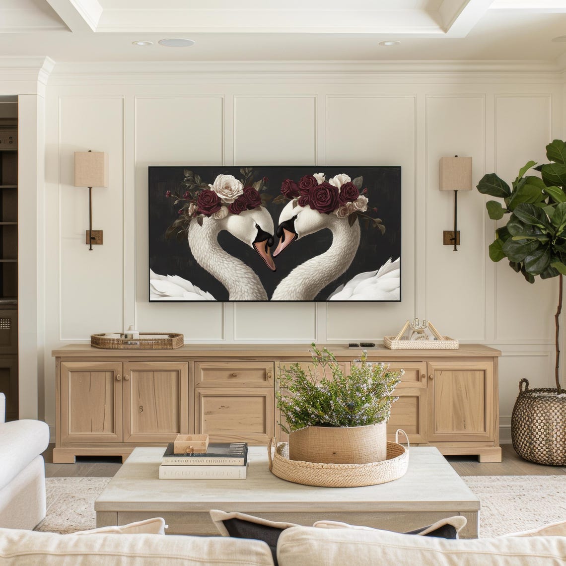 Valentines Swan Frame Tv Art Moody Swans Love Painting Dark Aesthetic Vintage Style Floral Art Valentines Day Flowers Tv425 - Image 3