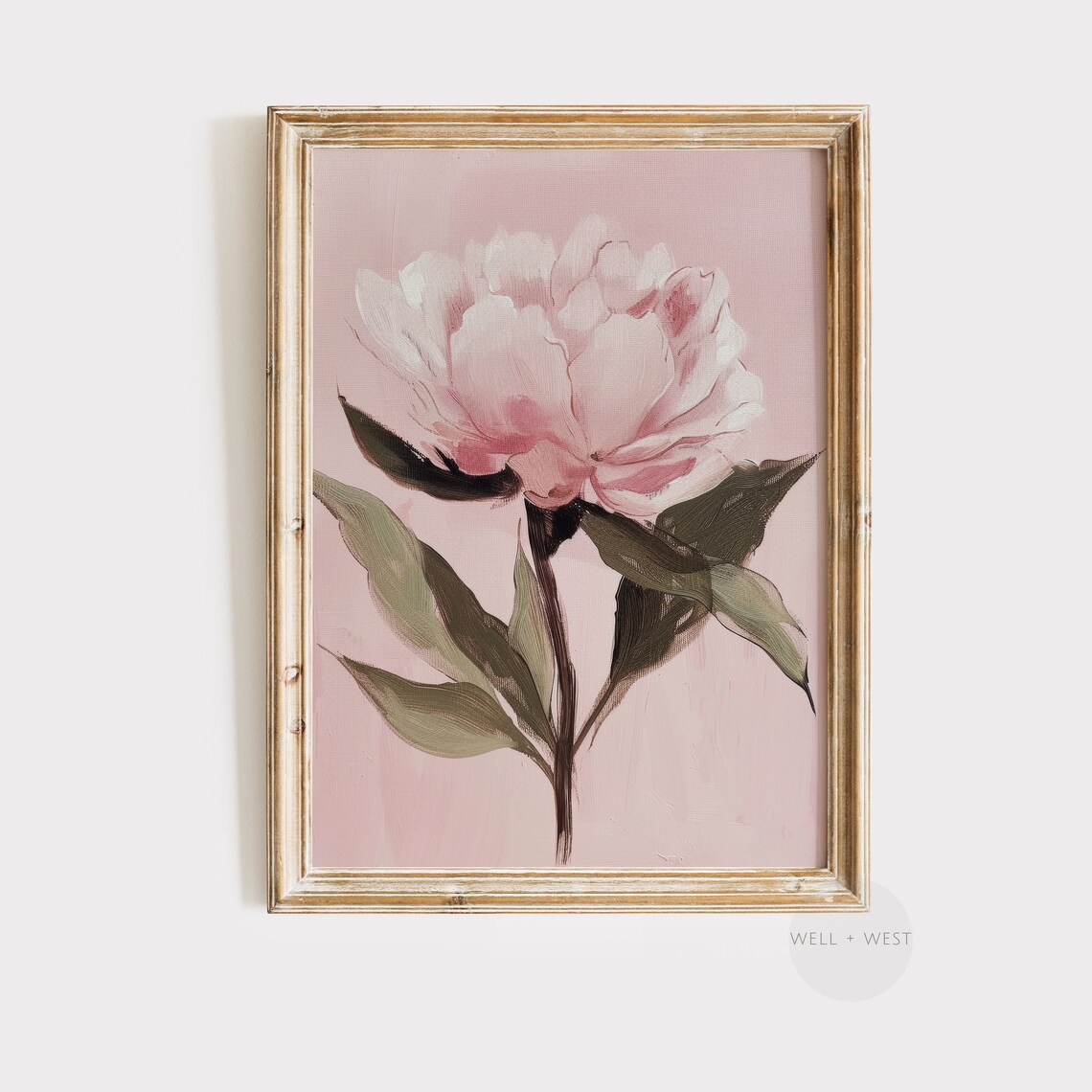 Pink Peony Flower Oil Painting, Vintage Spring Decor