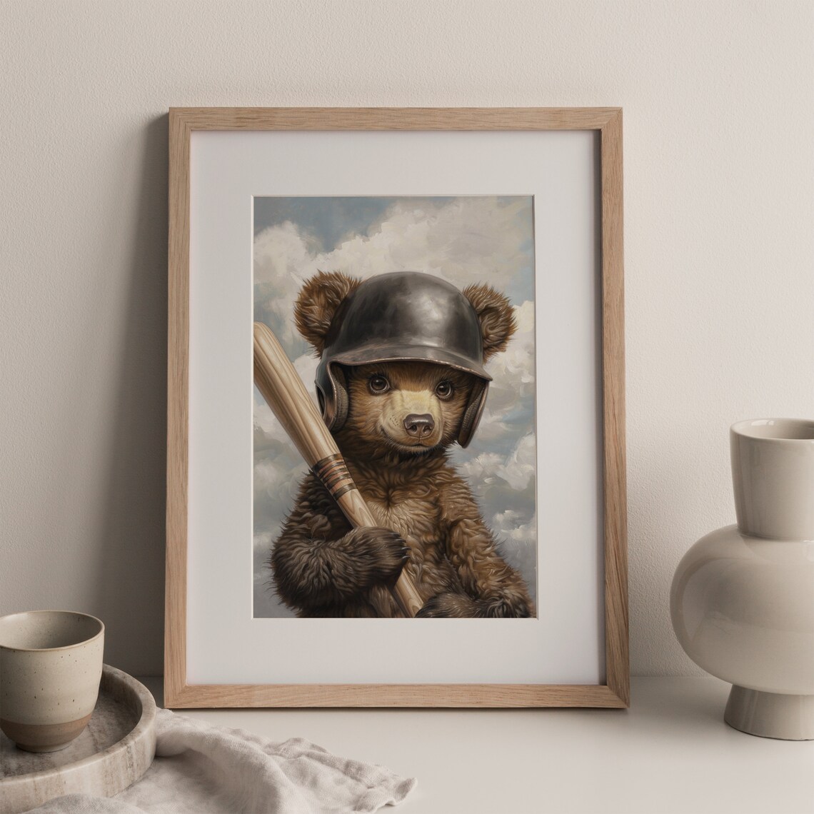 Baseball Bear Print, Vintage Nursery Decor - Image 2