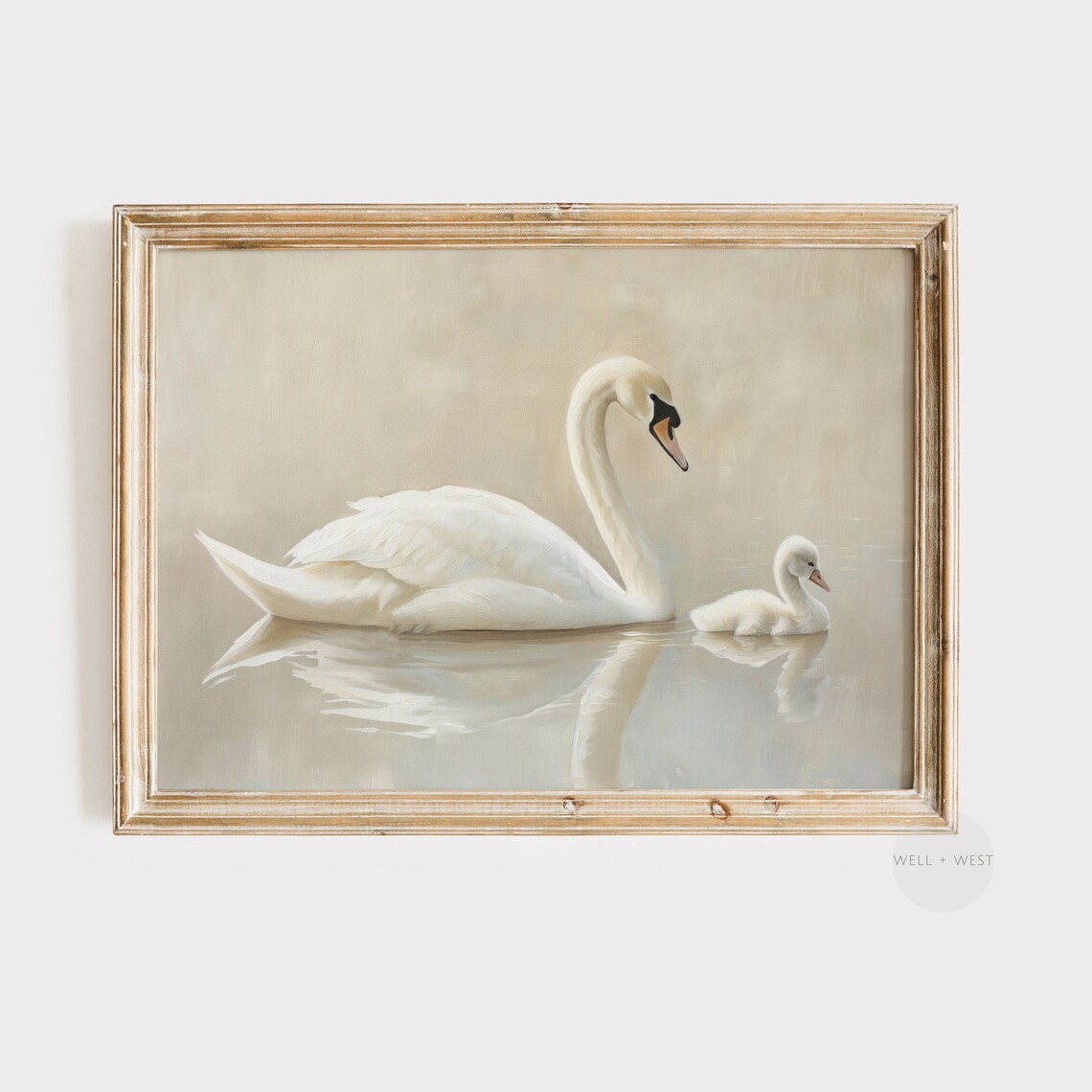 Swan Art Print, Vintage Neutral Nursery Decor