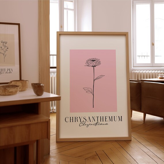 Chrysanthemum Line Art Print, Minimalist Floral Decor