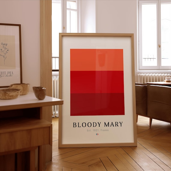 Bloody Mary Cocktail Color Block Minimalist Bar Decor Art Poster