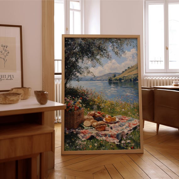 Impressionist Picnic By The Lake Wall Art Vintage Oil Painting Print Framed Or Unframed Poster Timeless Home Office Dcor