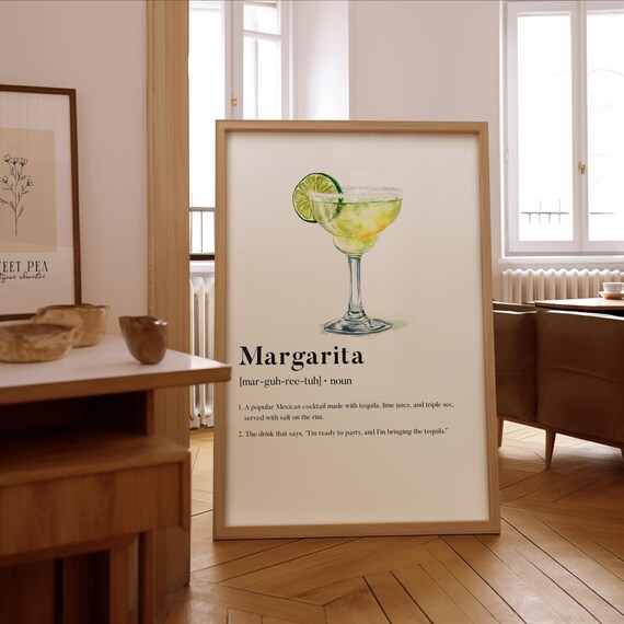 Margarita Cocktail Dictionary Definition Watercolor Lime Bar Art Poster