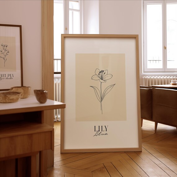 Lily Botanical Line Art Print, Minimalist Floral Decor