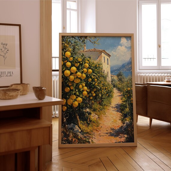 Impressionist Lemon Grove Poster Sunlit Villa Mediterranean Citrus Oil Art