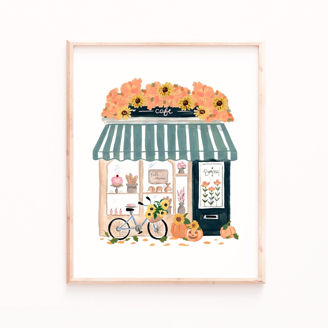 Fall Coffee Shop Print, Cozy Autumn Cafe Decor