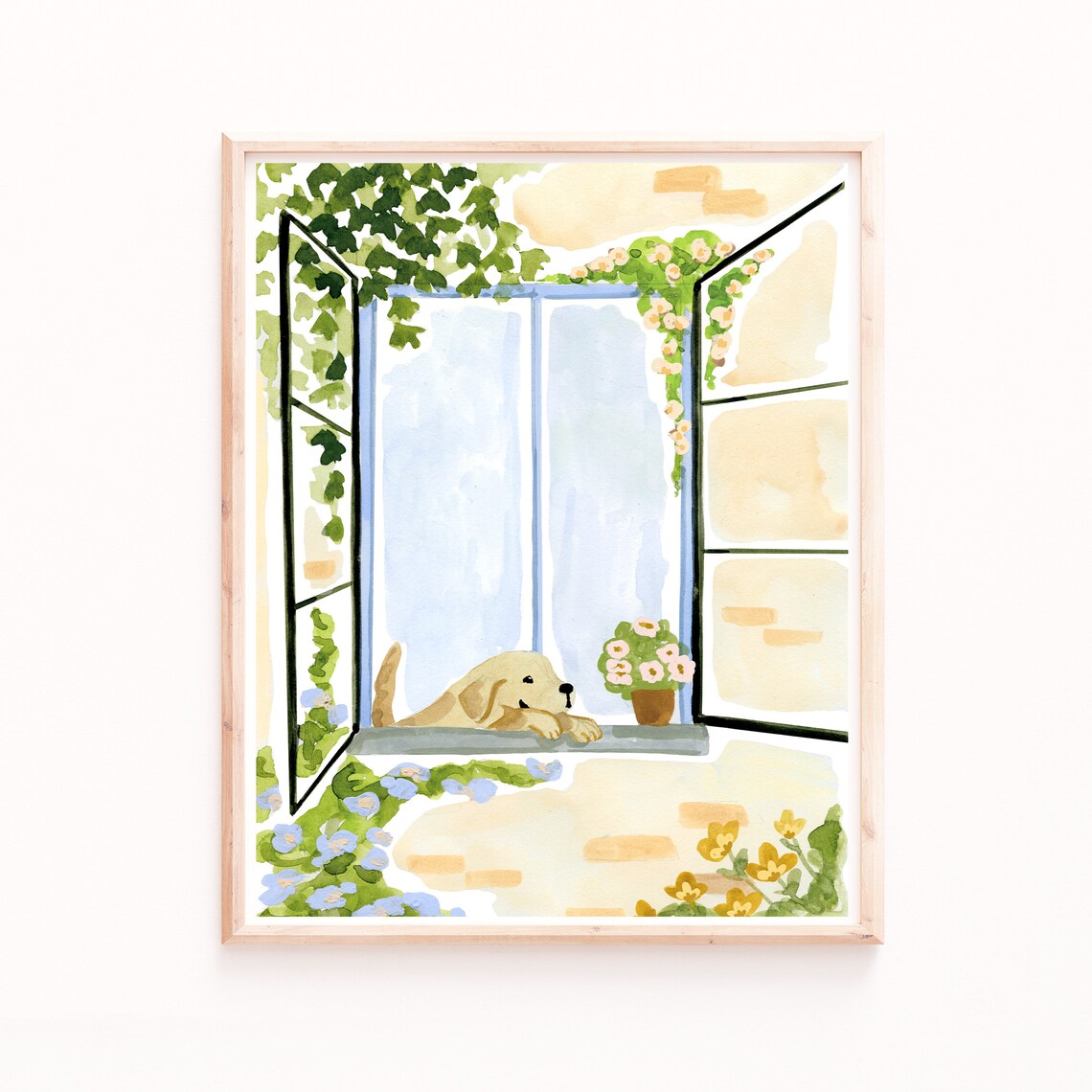 Dog In The Window Art Print, Golden Retriever Painting