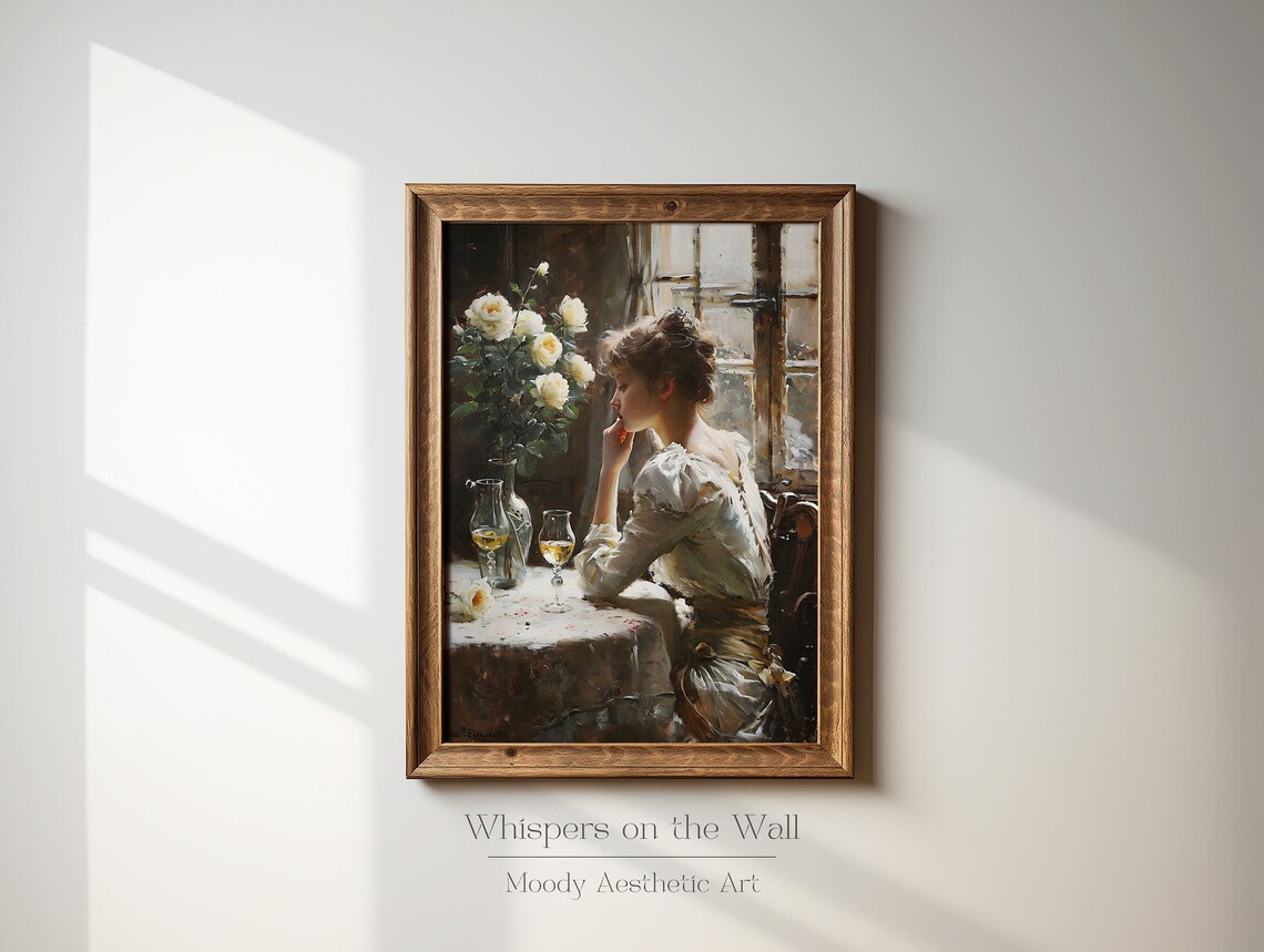 Woman With Wine Art Print Vintage Victorian Decor Wine Lover Gift Second Thoughts Valentines Moody Wall Art - Image 3