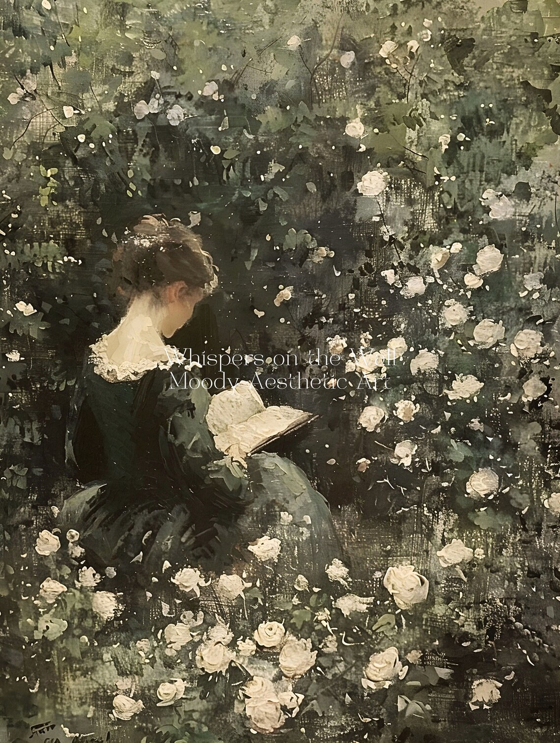 Woman Reading Art Print, Moody Summer Victorian Decor - Image 5