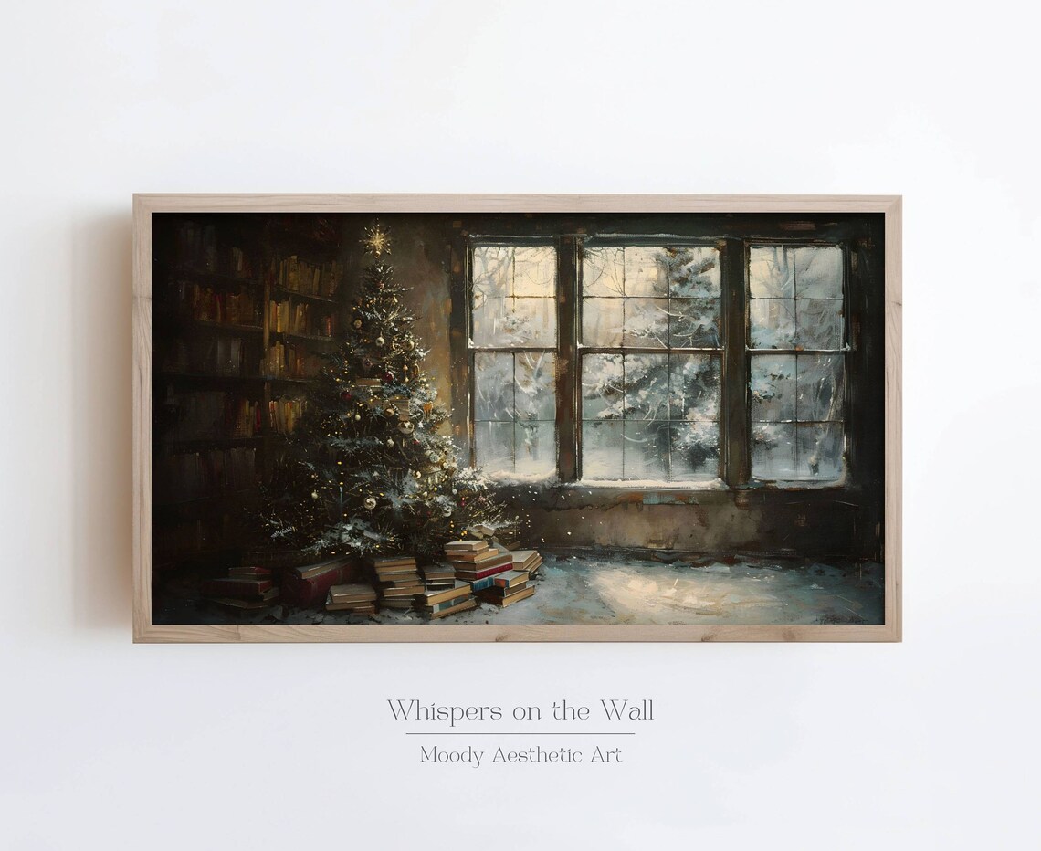 Vintage Christmas Tree Art Print, Moody Winter Decor - Image 2