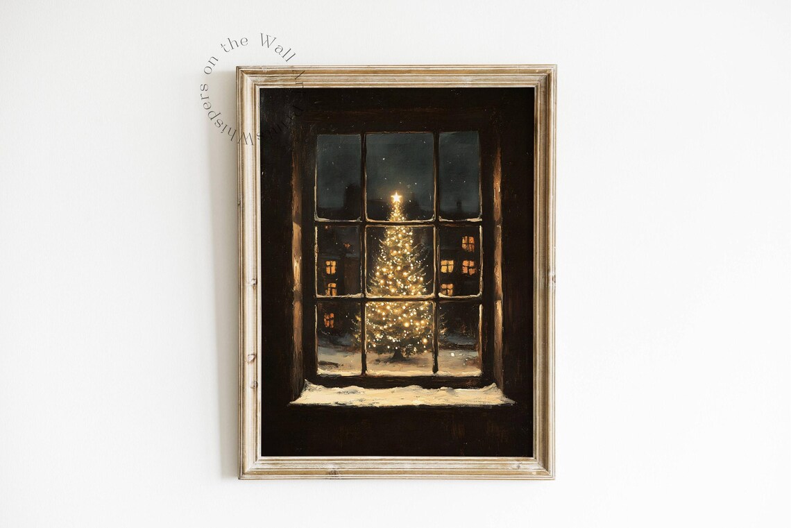 Nostalgic Christmas Tree Art Print, Moody Winter Decor