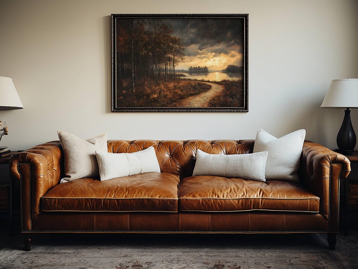 Stormy Autumn Sunset Over Lake Path Dark Forest Landscape Poster - Image 2