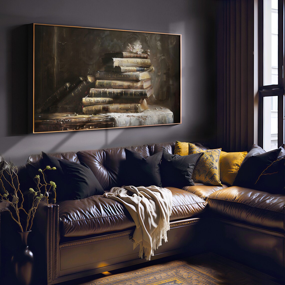 Dark Academia Book Pile Frame Tv Art Moody Frame Tv Art Victorian Wall Art Romantic Decor Book Stack Artwork - Image 4