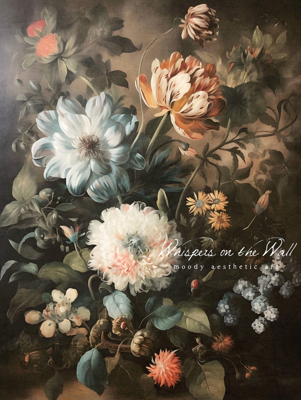 Moody Dark Floral Still Life Peonies Tulips Vintage Style Poster - Image 5