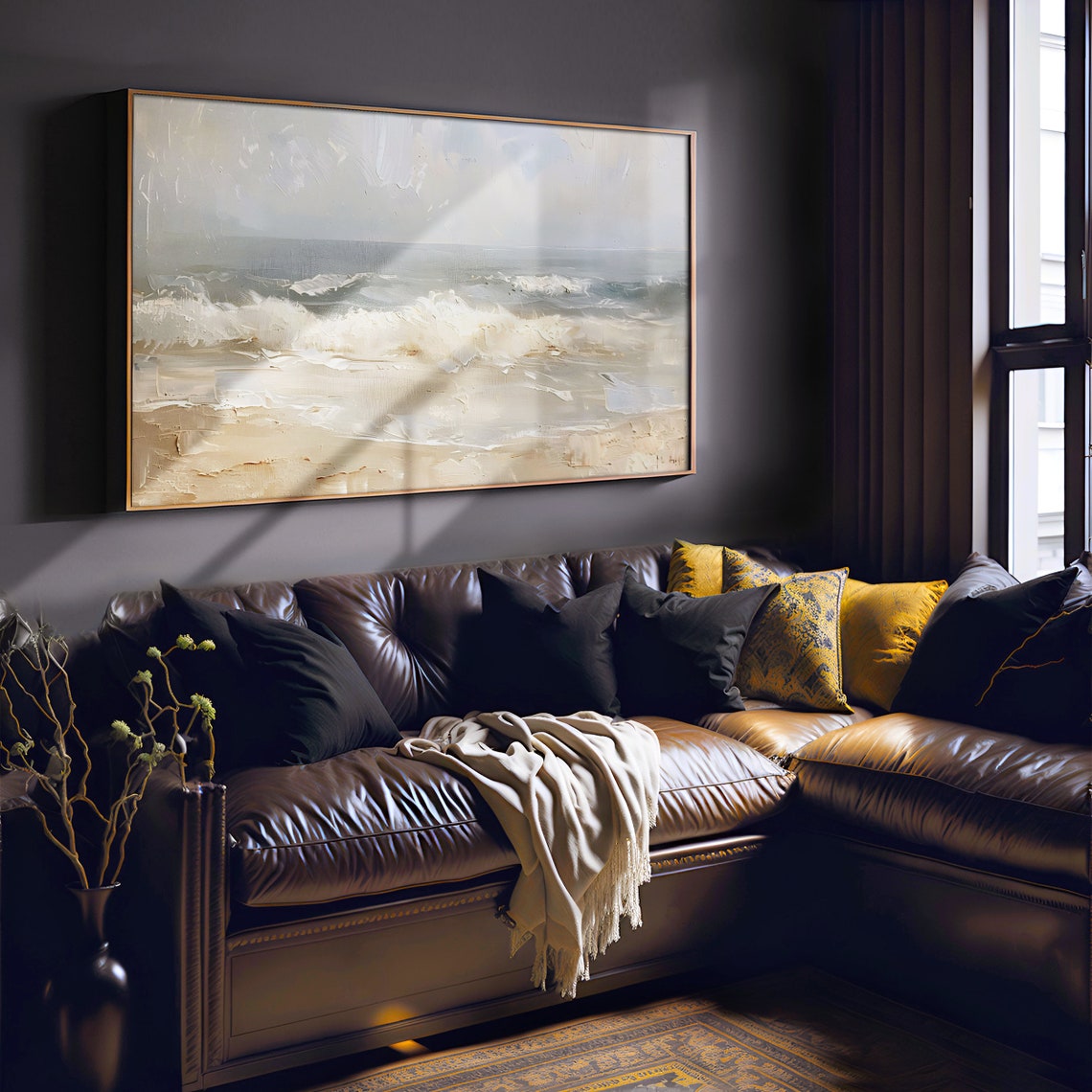 Calm Soft Neutral Beach Waves Minimalist Coastal Painting Poster - Image 6