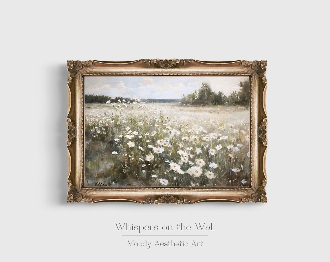 Sunny White Daisy Field Under Blue Sky Summer Landscape Poster - Image 2