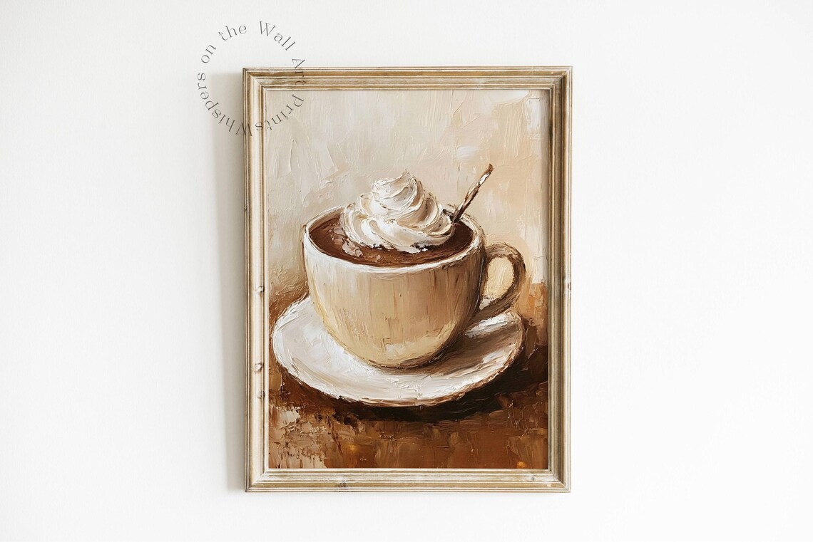 Hot Chocolate with Whipped Cream Cozy Coffee Oil Painting Poster