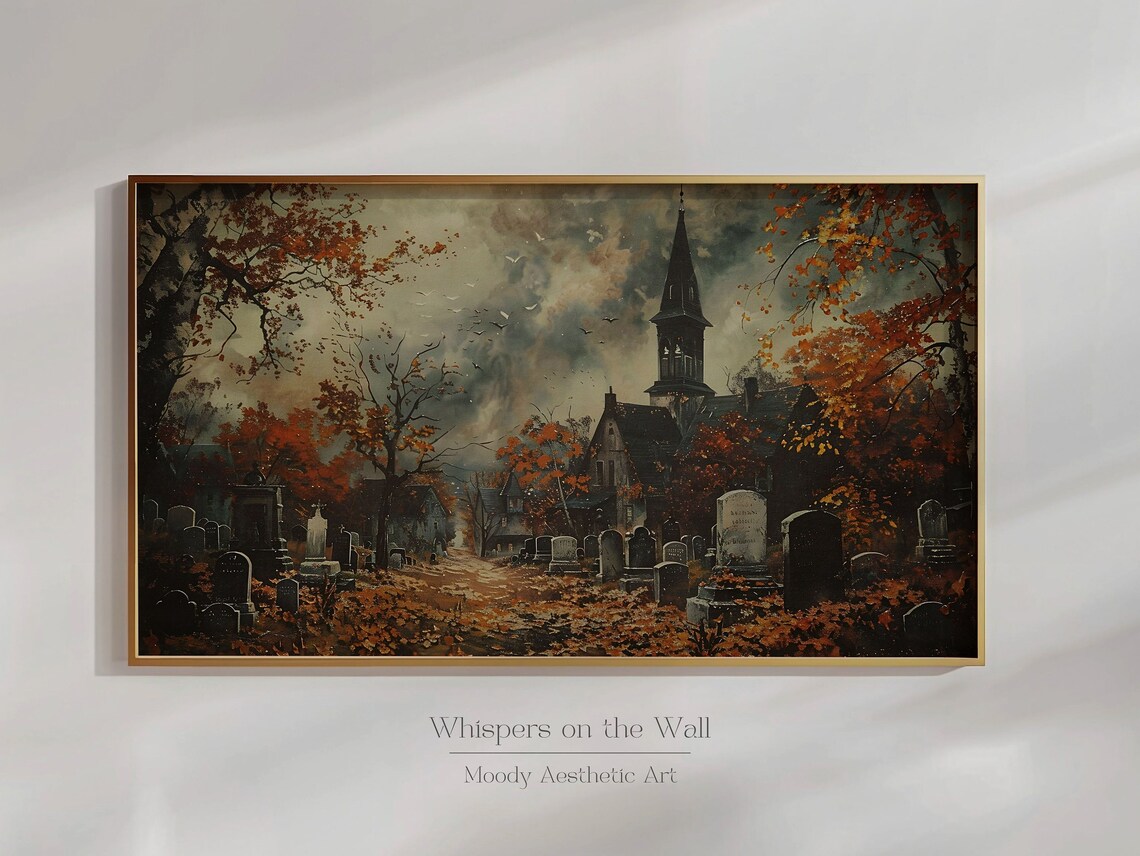 Old Cemetery Church Spire Autumn Spooky Halloween Landscape Poster - Image 6