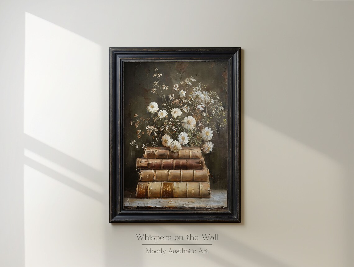 Leather Bound Book Stack Wall Art Print Old Books Still Life Wall Art Moody Victorian Decor Dark Academia Wall Art Summer Decor - Image 4