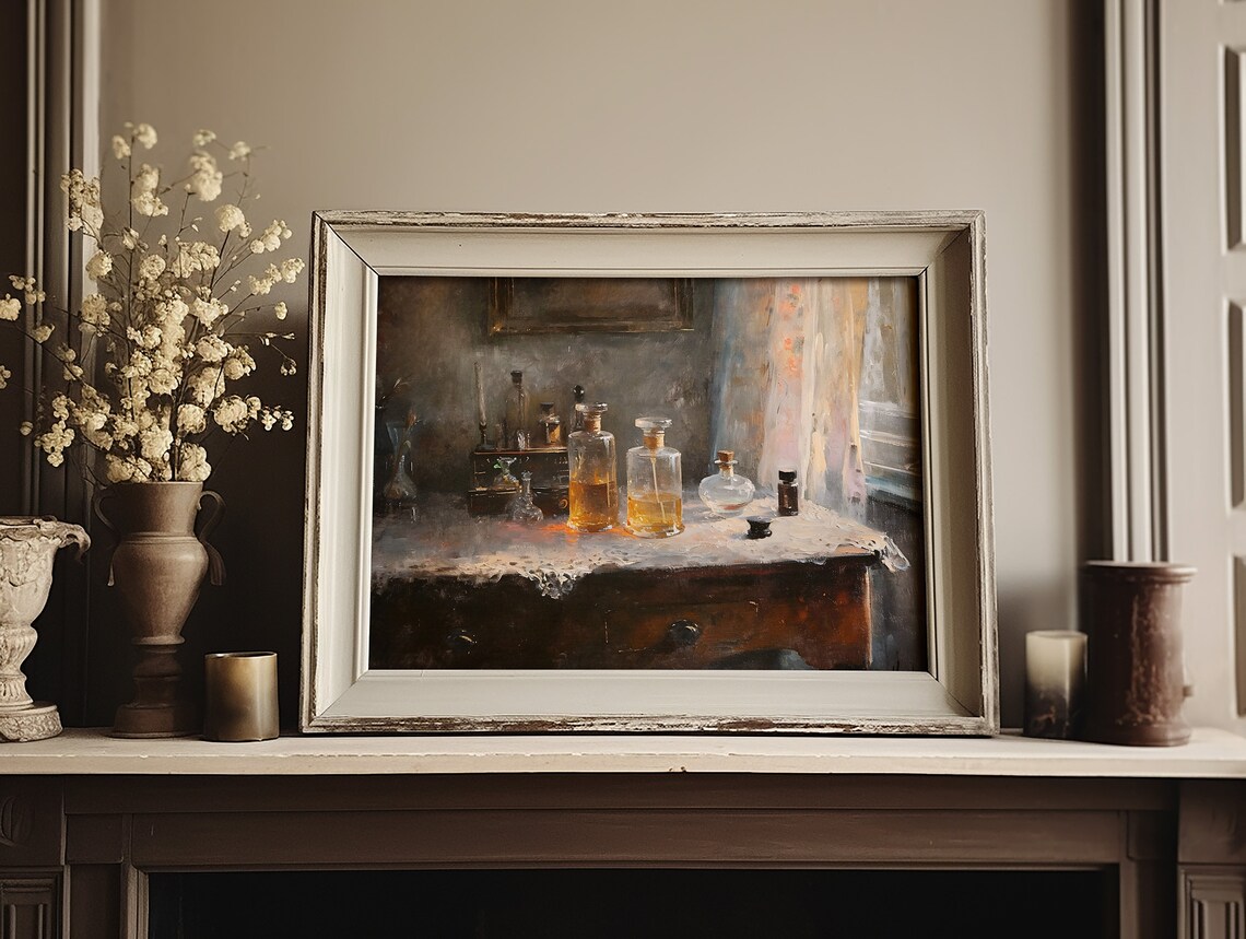 Vintage Perfume Bottles Painting Still Life Art Print - Image 3