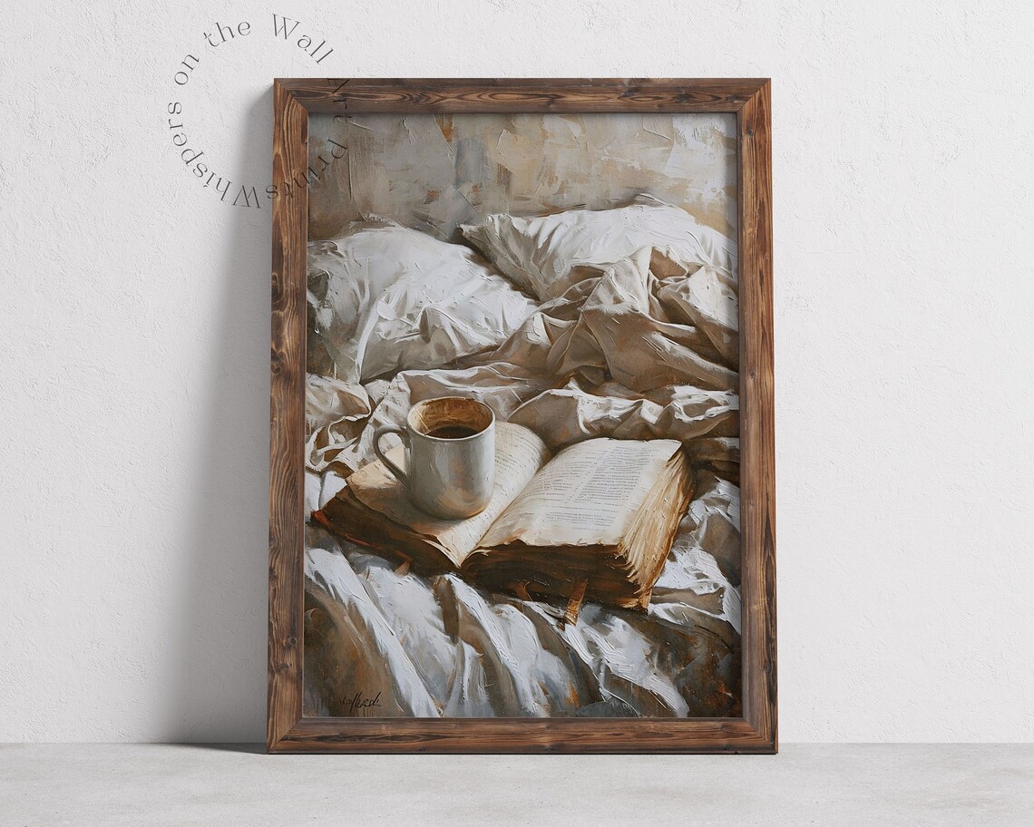 Coffee In Bed Art Print, Neutral Moody Bookish Decor - Image 6