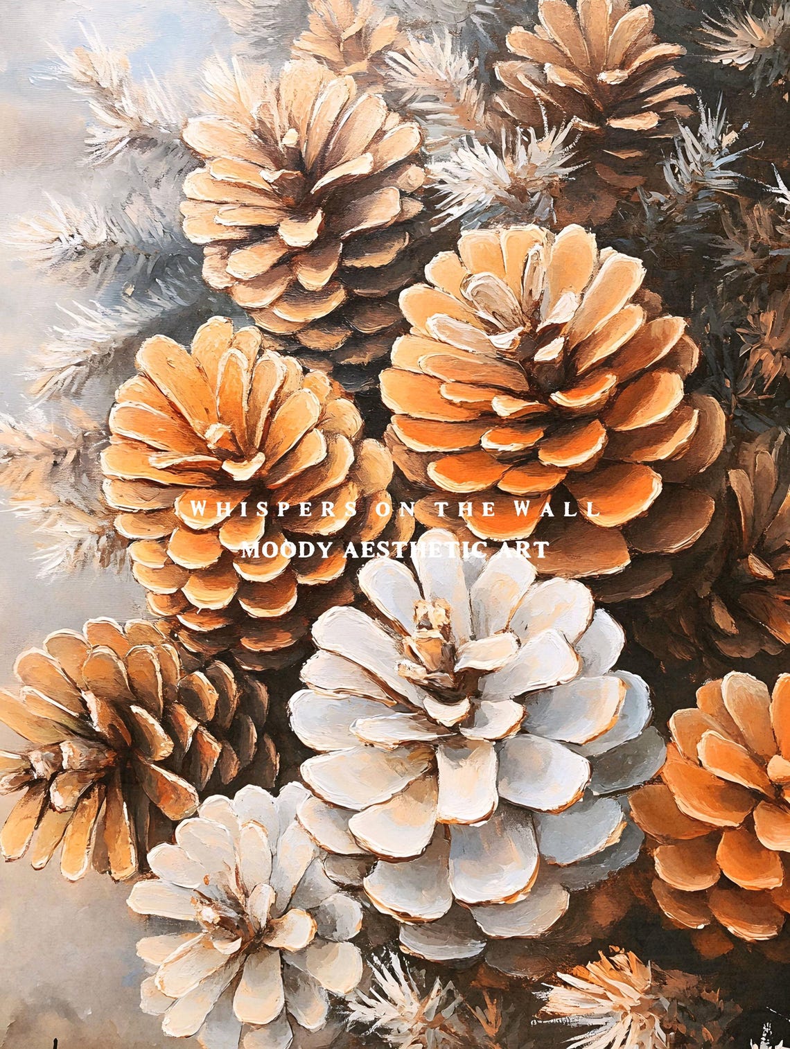 Vintage Pinecones In Snowy Evergreen Boughs Rustic Holiday Poster - Image 5