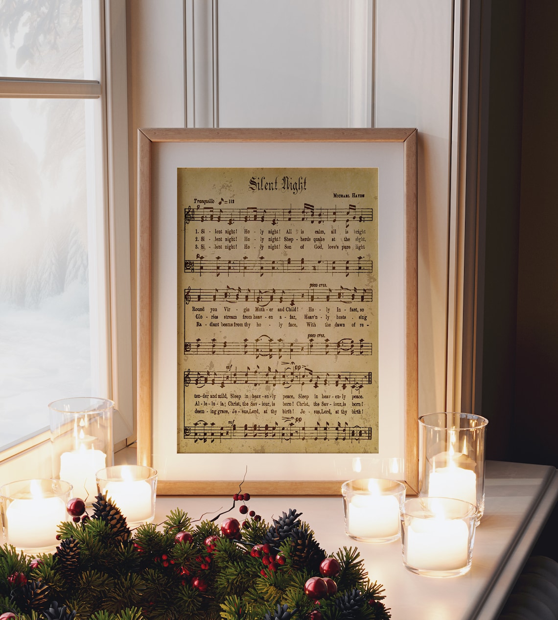 Vintage Silent Night Christmas Art Print, Holiday Decor - Image 5