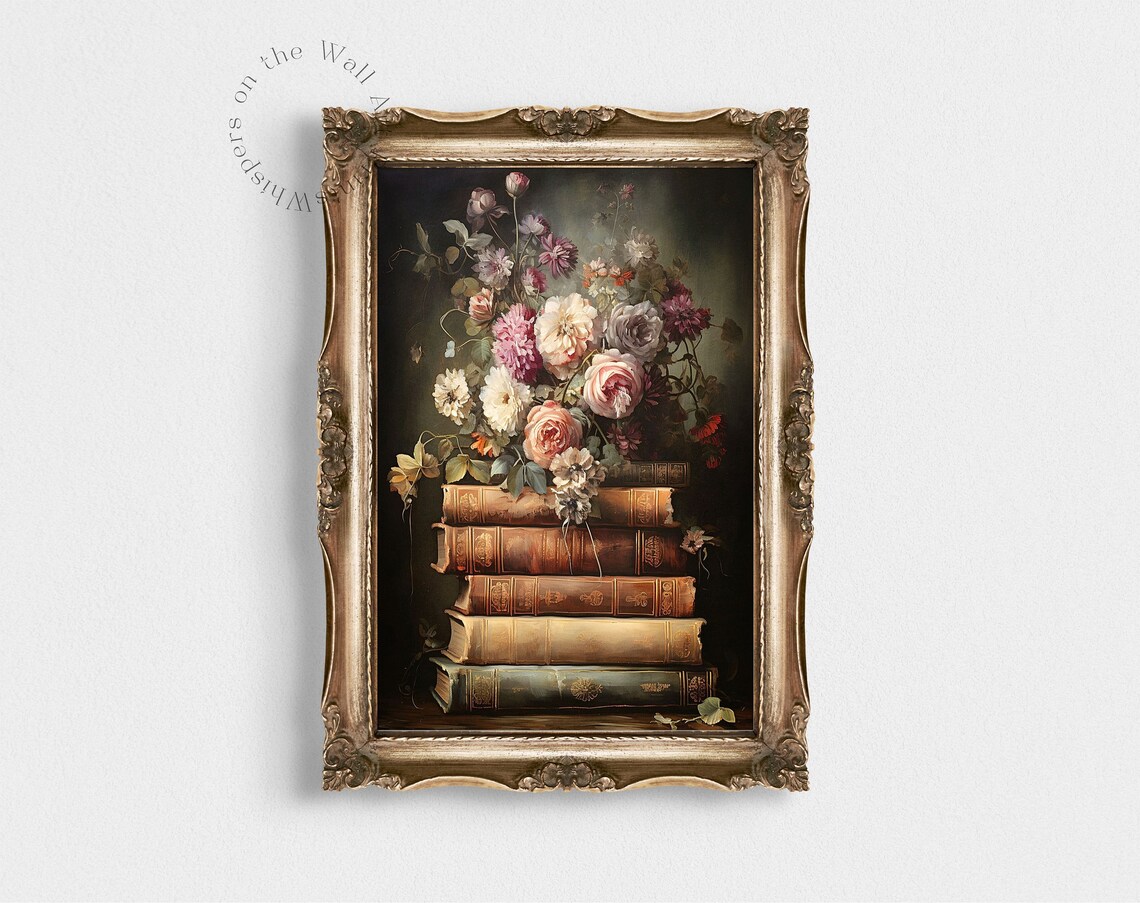 Spring Book Stack, Moody Dark Academia Still Life - Image 3