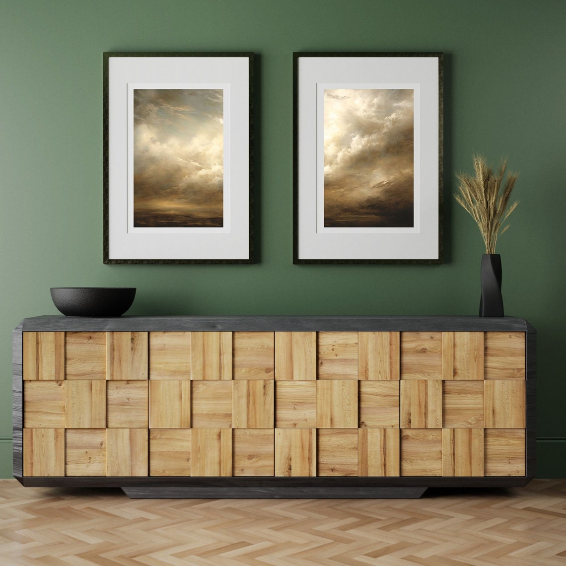 Moody Cloud Painting Set of Two Vintage Neutral Sky Wall Poster - Image 3
