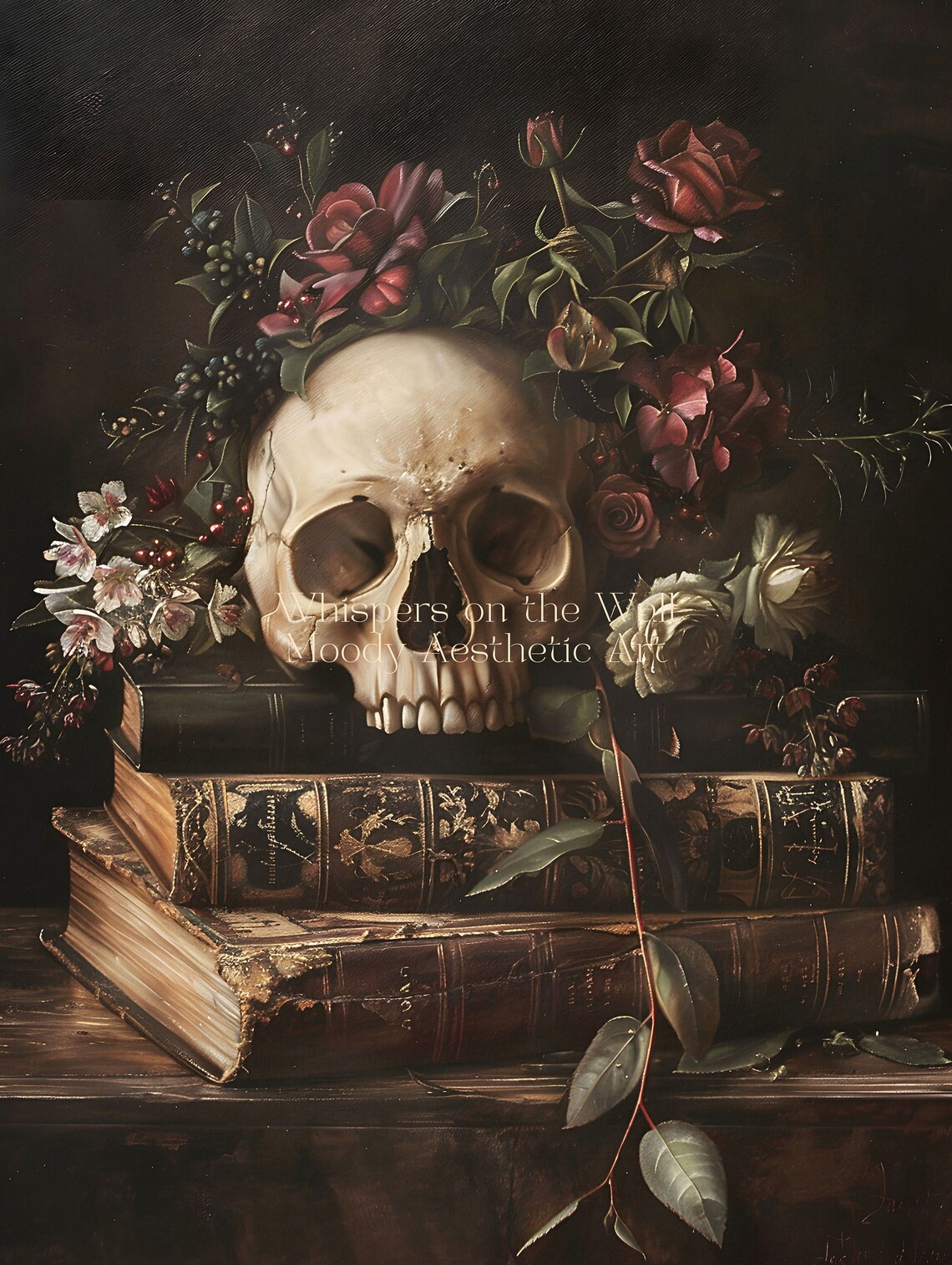 Skull Book Stack Art Print, Dark Academia Decor - Image 5