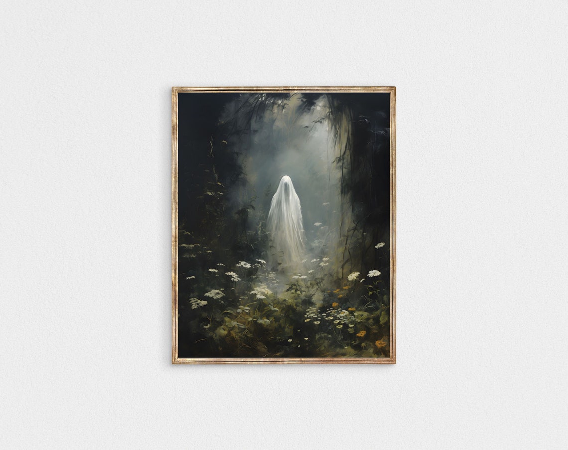 Spooky Sheet Ghost Misty Forest Dark Moody Halloween Wall Poster - Image 3
