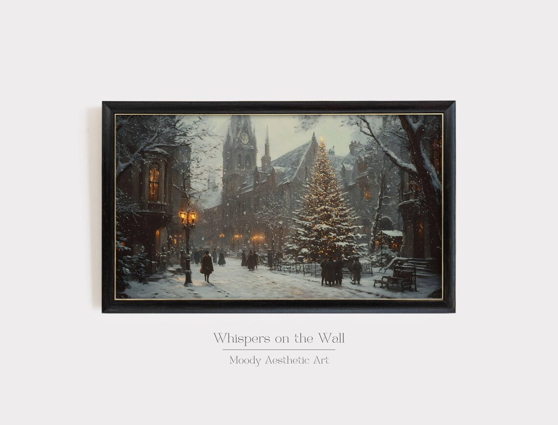 Christmas Tree Vintage Village Art Print, Moody Xmas - Image 2