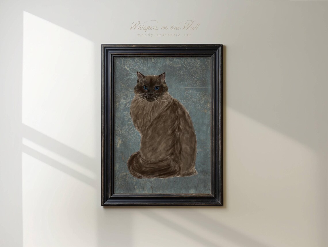Fluffy Brown Longhair Cat Blue Eyes Vintage Damask Style Poster - Image 7
