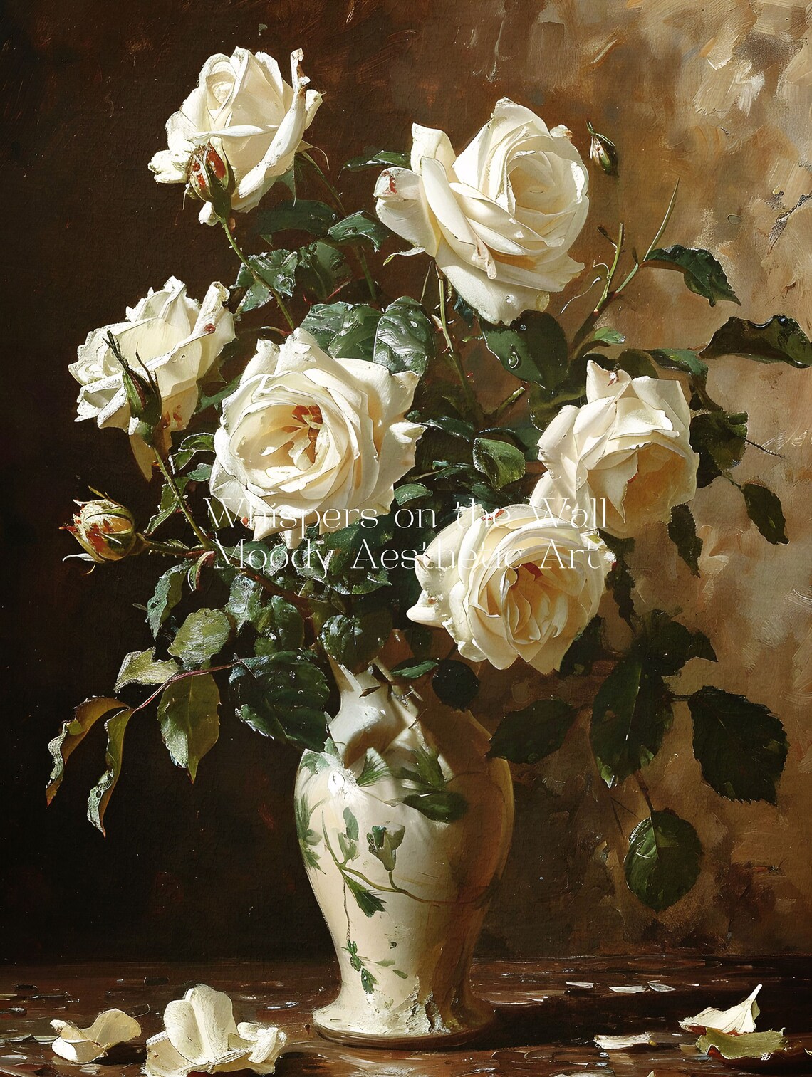 White Roses Vintage Still Life Art Print - Image 5