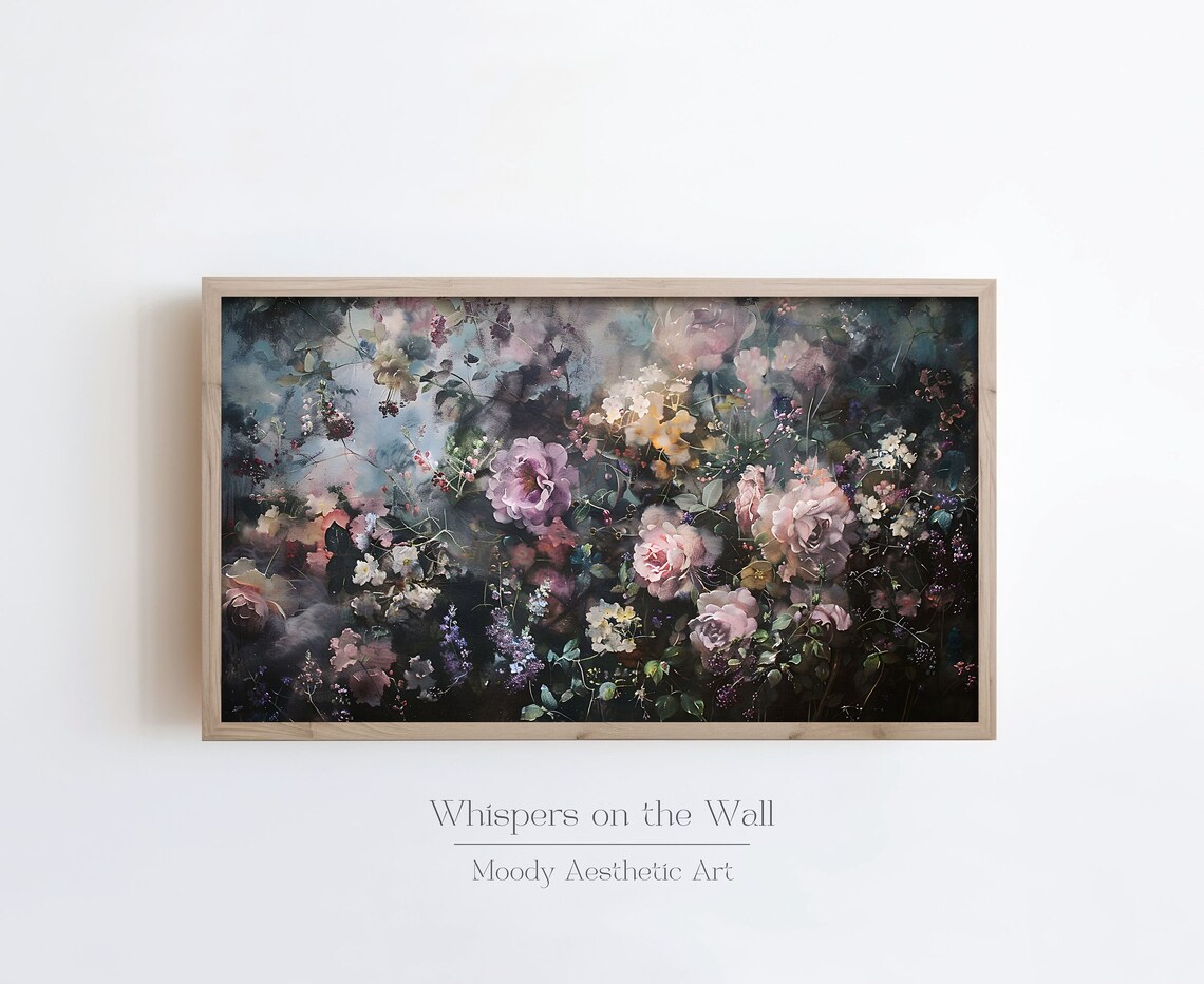 Lush Dark Floral Painting With Pink Peonies And Roses Moody Botanical Poster - Image 6