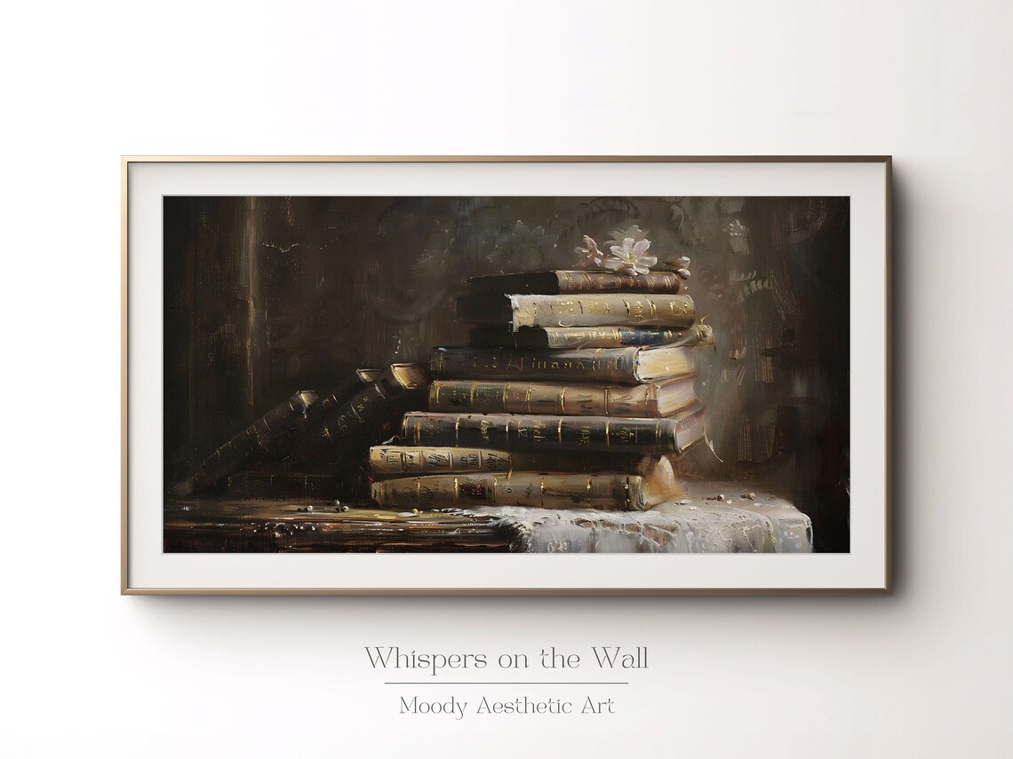 Dark Academia Book Pile Frame Tv Art Moody Frame Tv Art Victorian Wall Art Romantic Decor Book Stack Artwork - Image 3